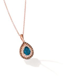 14K STRAWBERRY GOLD DIAMOND LONDON BLUE TOPAZ PEND