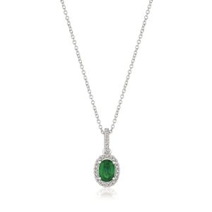 14K WHITE GOLD DIAMOND EMERALD PENDANT
