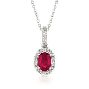 14K WHITE GOLD DIAMOND RUBY PENDANT