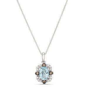 14K WHITE GOLD DIAMOND AQUAMARINE PENDANT