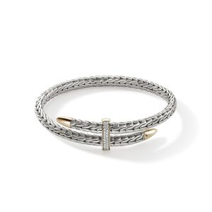 Spear Flex Cuff,  Silver, Gold, Diamonds, 5.5MM