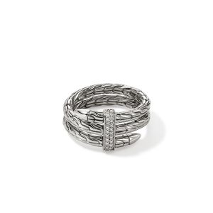 Spear Ring, Silver, Diamonds, Wide